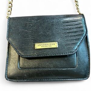 London Fog Vintage Black and Gold Crossbody Bag with Chain Strap